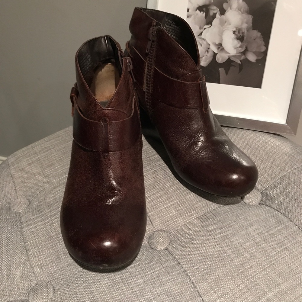 Dark brown Leather Wedge Booties